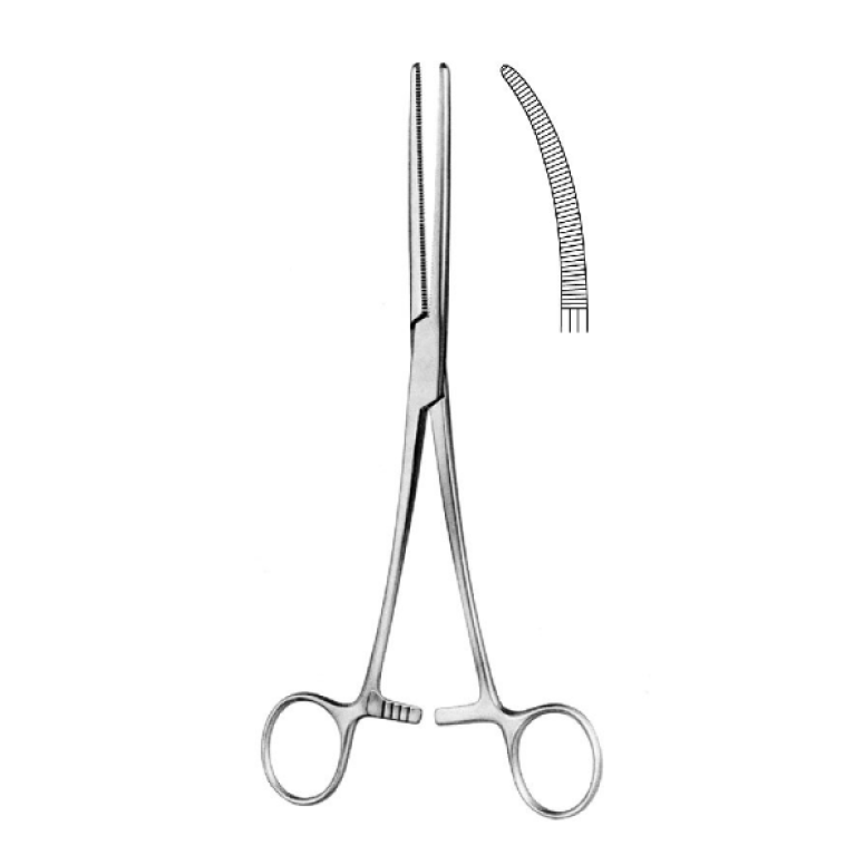 Зажим кровоостанавливающий зубчатый изогнутый, 250 мм (Бильрот)