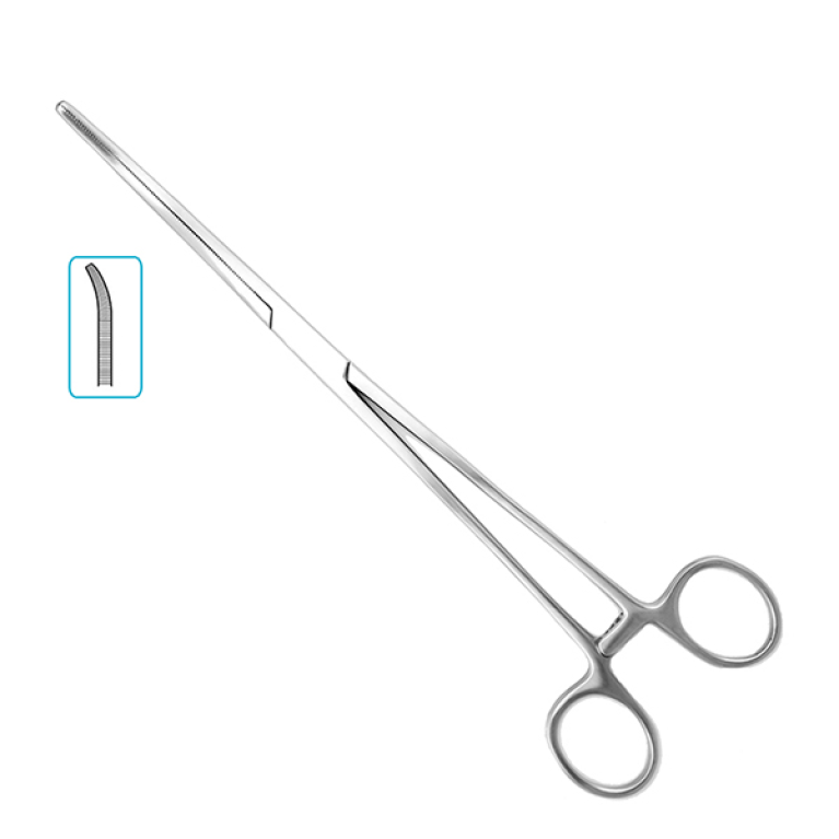 Зажим кровоостанавливающий зубчатый изогнутый, 200 мм (Бильрот)