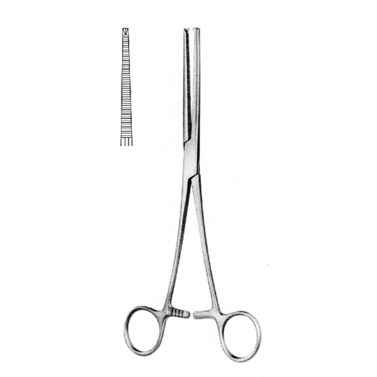 Зажим кровоостанавливающий 1x2 зубый, зубчатый прямой, 200 мм (Кохер)