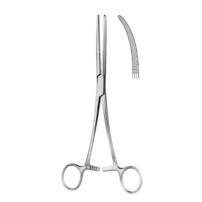 Зажим кровоостанавливающий зубчатый изогнутый, 200 мм (Бильрот)