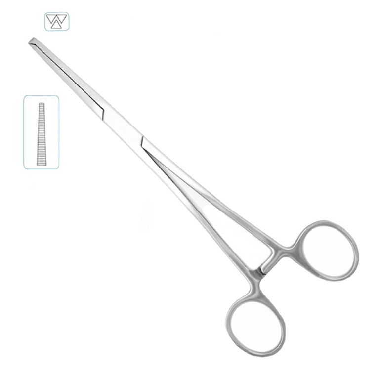 Зажим кровоостанавливающий 1x2 зубый, зубчатый прямой, 160 мм (Кохер)